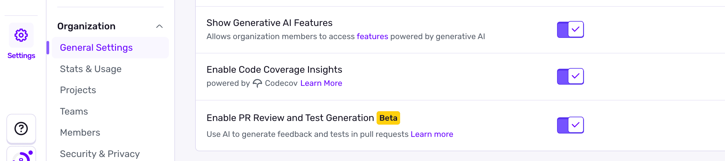 Codecov in Org Settings